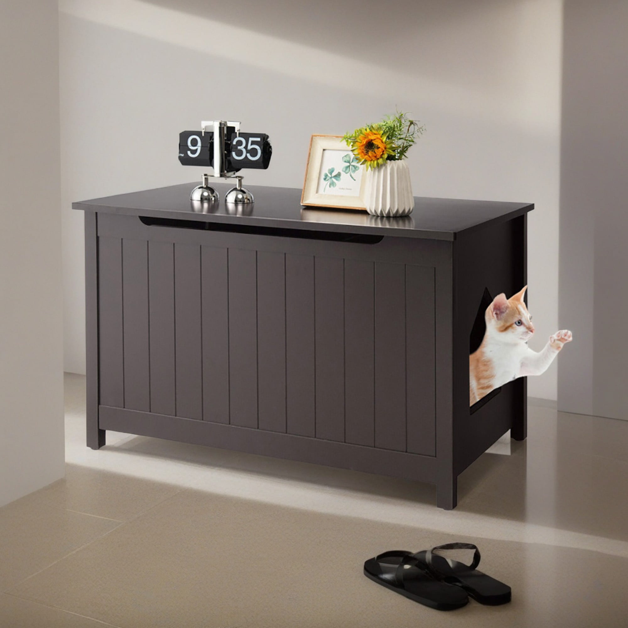 Kadyn 31" Wooden Cat Litter Box Enclosure with Top Opening, Hidden Cat House Washroom Furniture, Brown