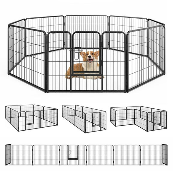 Demi Bonn 31"x24" Dog Playpen Outdoor 8-Panels Dog Pen Large Indoor Metal Puppy Pet Playpen for Small Dogs Run Fence, Black