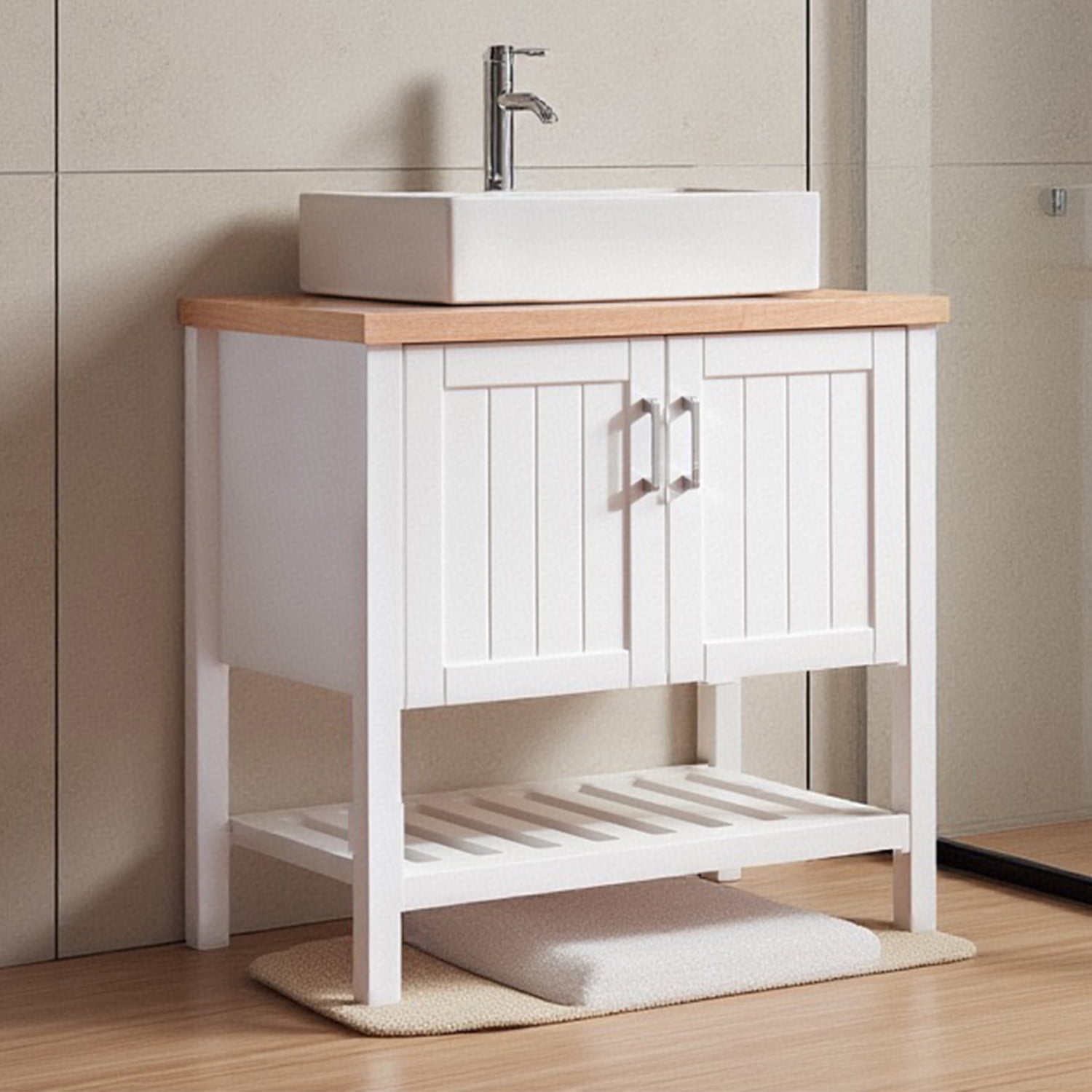 Demi Bonn 32" Bathroom Vanities Cabinet with Doors and Open Shelf, Single Bathroom Vanity Cabinet, Faucets and Drains Not Included, White