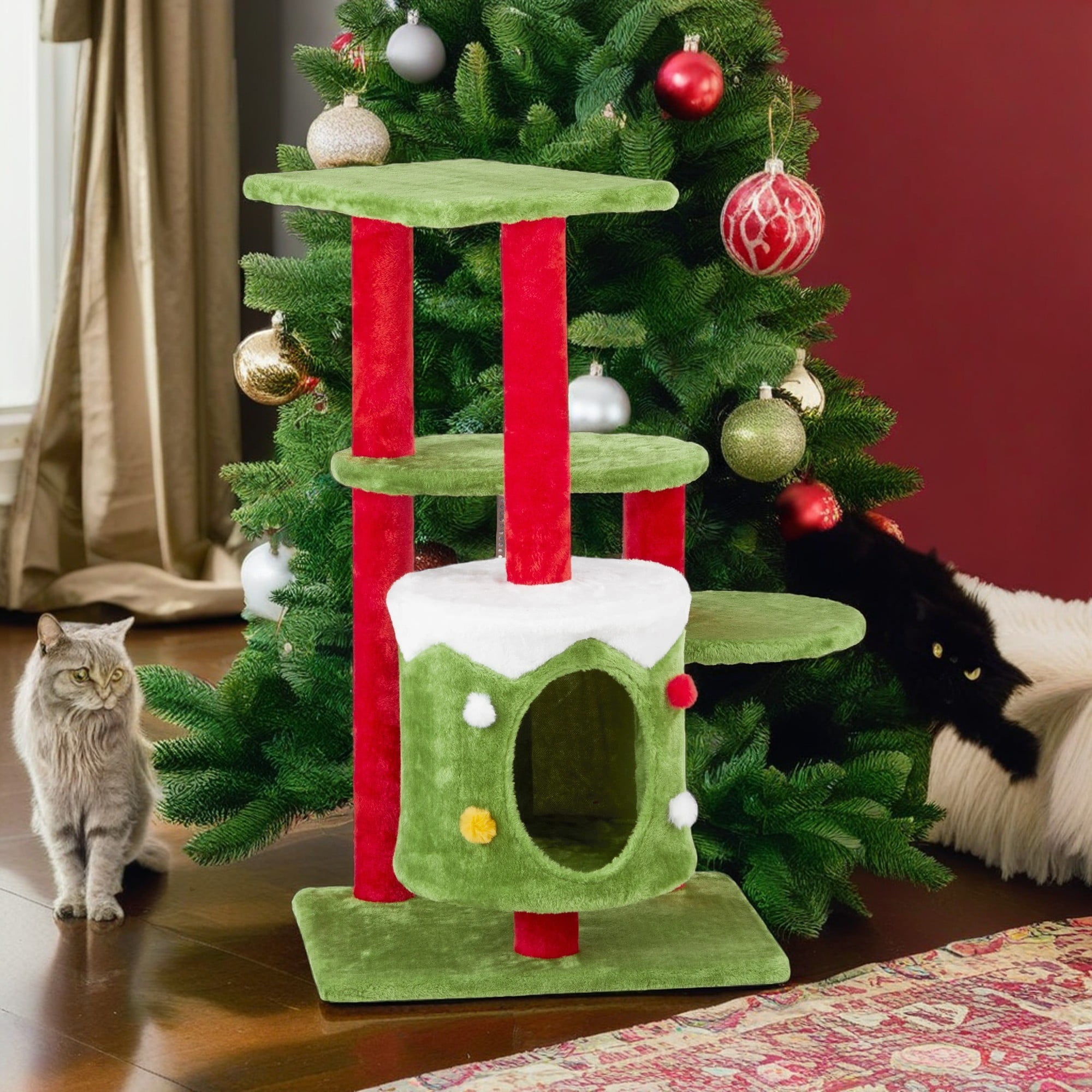 Kadyn 32" Cat Tree, Cat Tower with Sisal-Covered Scratching Post, Cat Condo, for Small Spaces, Kittens, Green