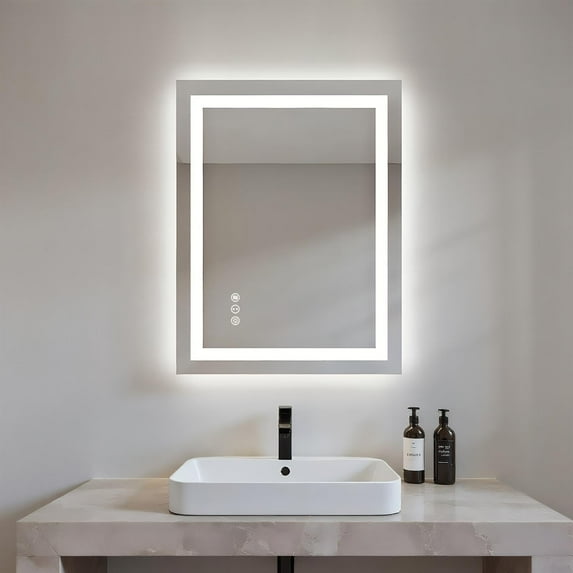 Demi Bonn 32x24 Inch Frameless LED Bathroom Mirror, White, High Color Accuracy, 50,000-Hour LED, Ultra-Bright Lights, Touch Brightness, Defog, Easy Install