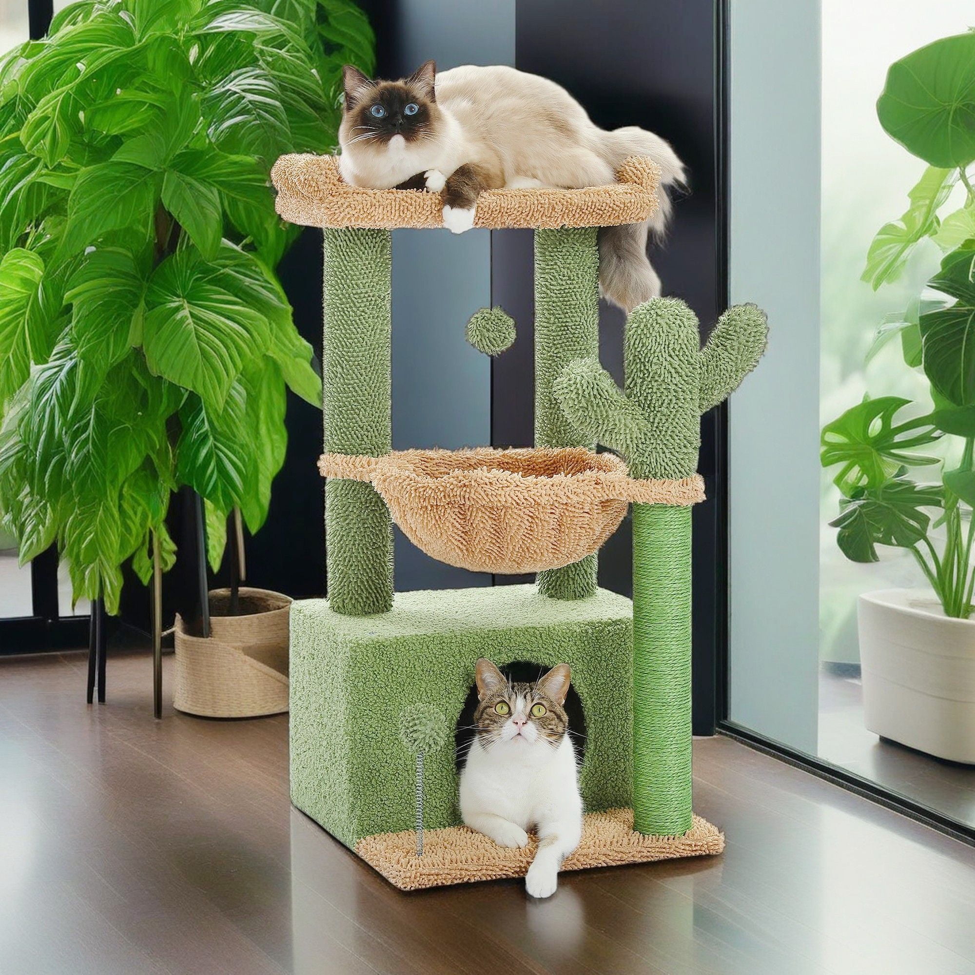 resenkos 33" Cat Tree Tower Grey for Indoors Cats, Kitty Condo with Scratching Post, Modern Activity Climbing for Small and Medium Cats, Green