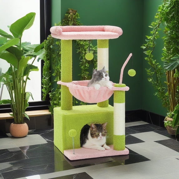 Demi Bonn 33" Cat Tree Tower Small Flower Cat Trees for Indoor Cat Condo with Hammock, Top Perch for Kittens and Adults Cats, Pink
