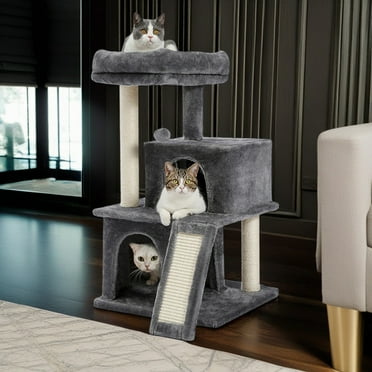 Demi Bonn 33" Cat Tree Tower for Indoor Cats, Cat Condo Dangling Ball Cat Furniture Activity Center Play House, Gray