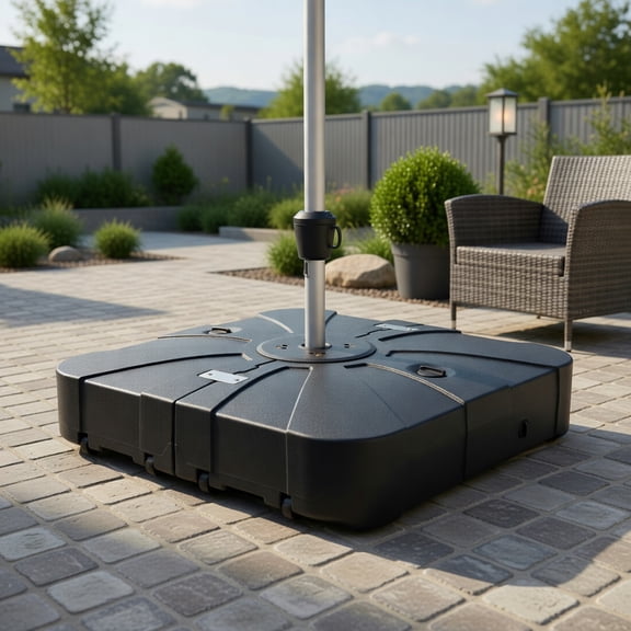 Demi Bonn 33 Inch Square Mobile Cantilever Umbrella Base, Water & Sand Dual Fill HDPE Stand with Wheels & Handle, Practical Support Base for 8-10FT Outdoor Umbrella
