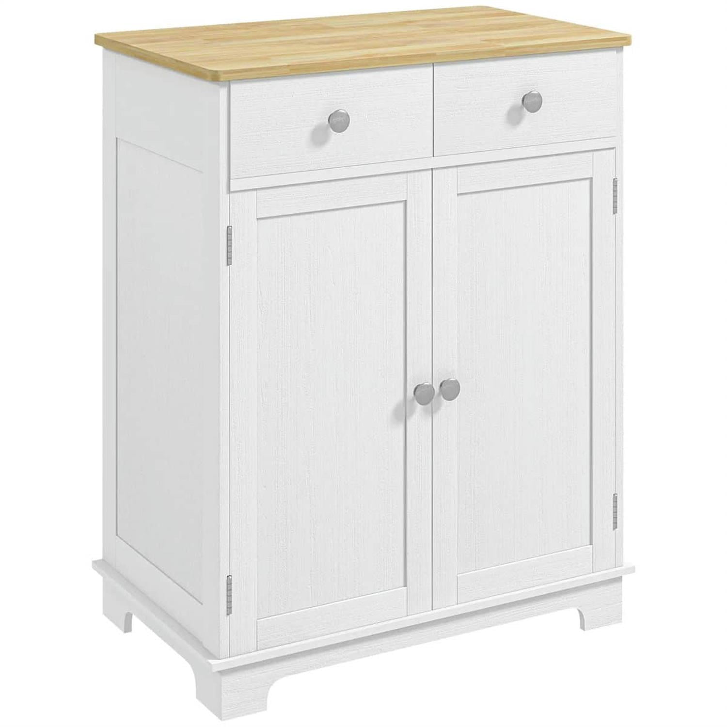 Demi Bonn 33" Kitchen Storage Cabinet Solid Wood Top Sideboard Floor Cupboard, Adjustable Shelf & 2 Drawers for Home Organization, White