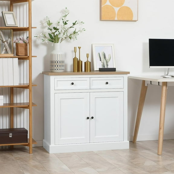 Demi Bonn 33" Sideboard Buffet Cabinet, Kitchen Cabinet, Coffee Bar Cabinet with 2 Drawers and Double Door Cupboard for Living Room, Entryway, White