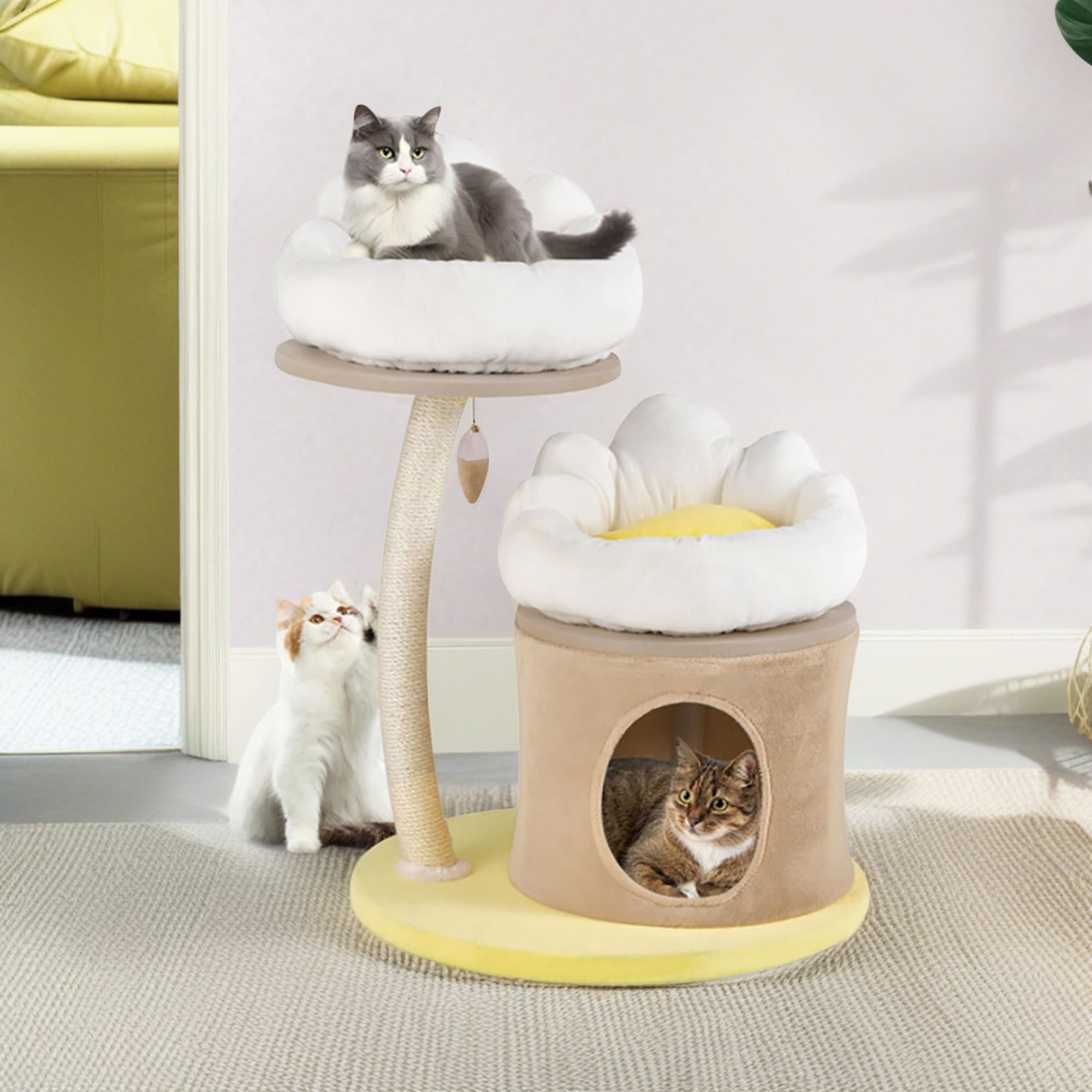 Kadyn 33" Small Cat Tree Tower with Cat Scratching Post for Indoor Cats, Featuring with Cat Condo and Cozy Perch for Kittens and Cats, White