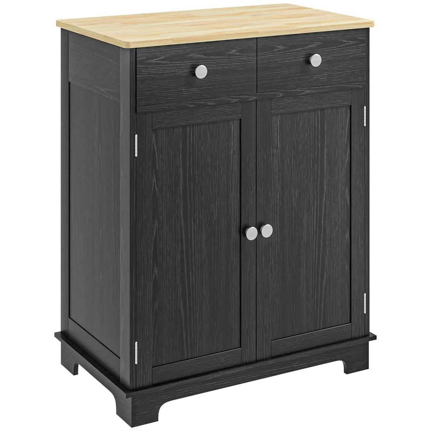 Demi Bonn 33" Solid Wood Top Kitchen Storage Cabinet, Sideboard Floor Cupboard with Adjustable Shelf & 2 Drawers for Modern Home Decor, Black
