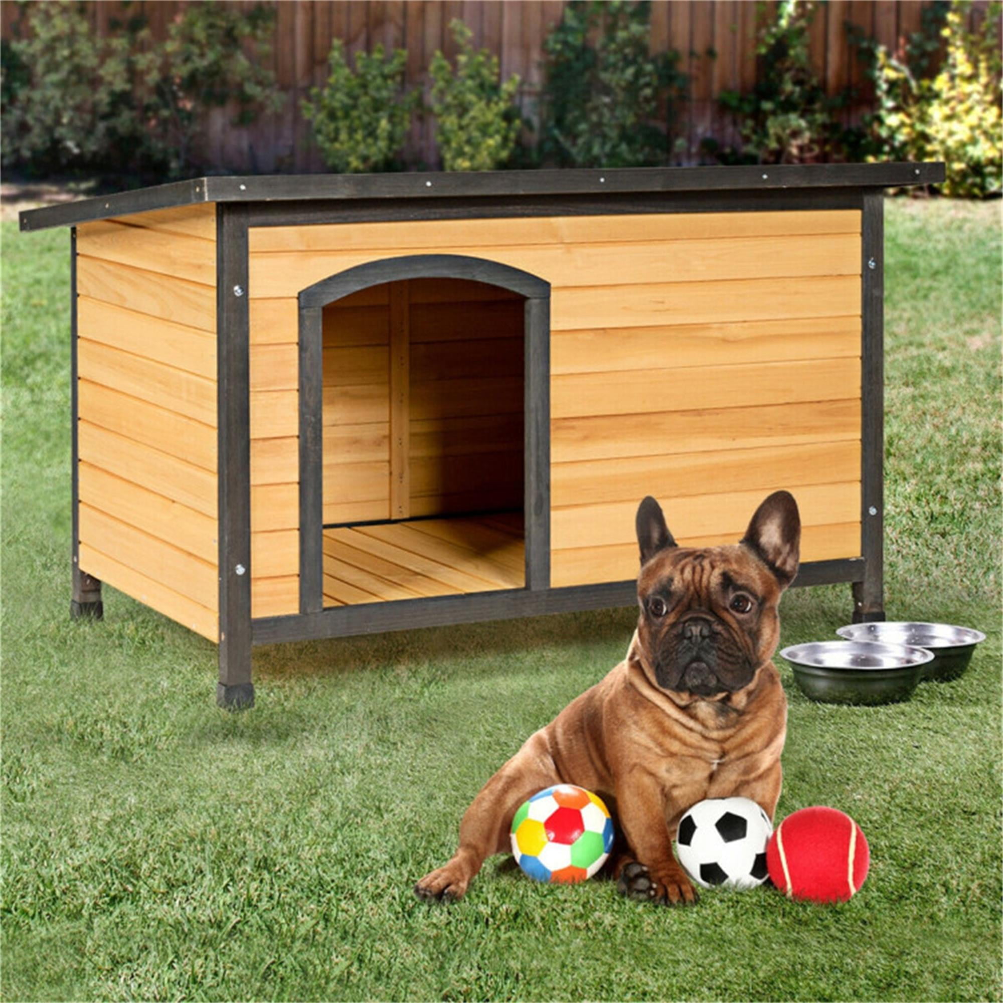 Kadyn 33" Wood Dog Houses for Small Dogs, Outdoor Weatherproof Pet Cat House with Hinged Roof, Beige