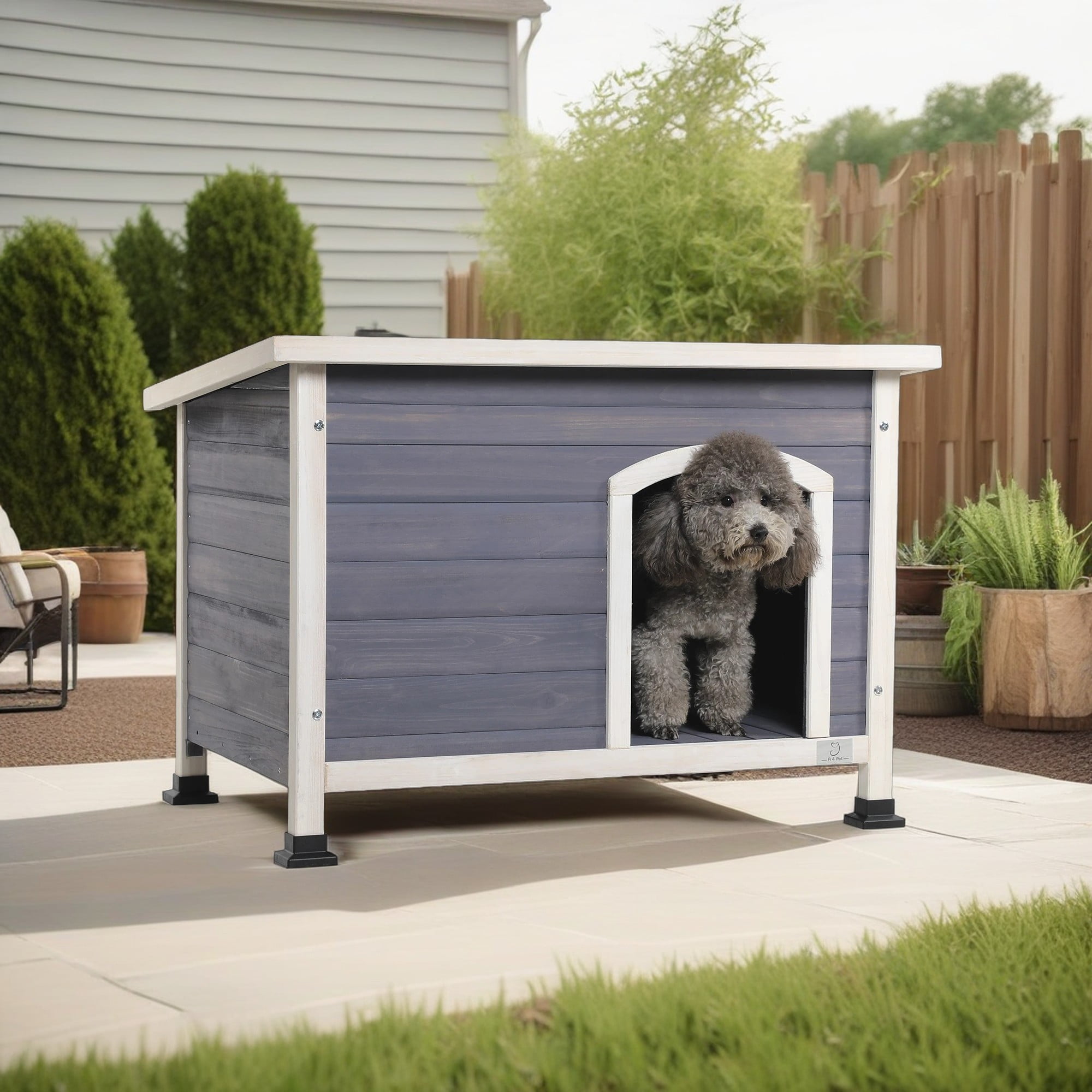 Demi Bonn 33" Wooden Dog House with Hinges, Openable Asphalt Roof and