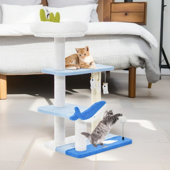 Demi Bonn 34" Cat Tree with Scratching Posts, Cat Tower with Padded Plush Perch, Multi-Platform for Jump, Blue