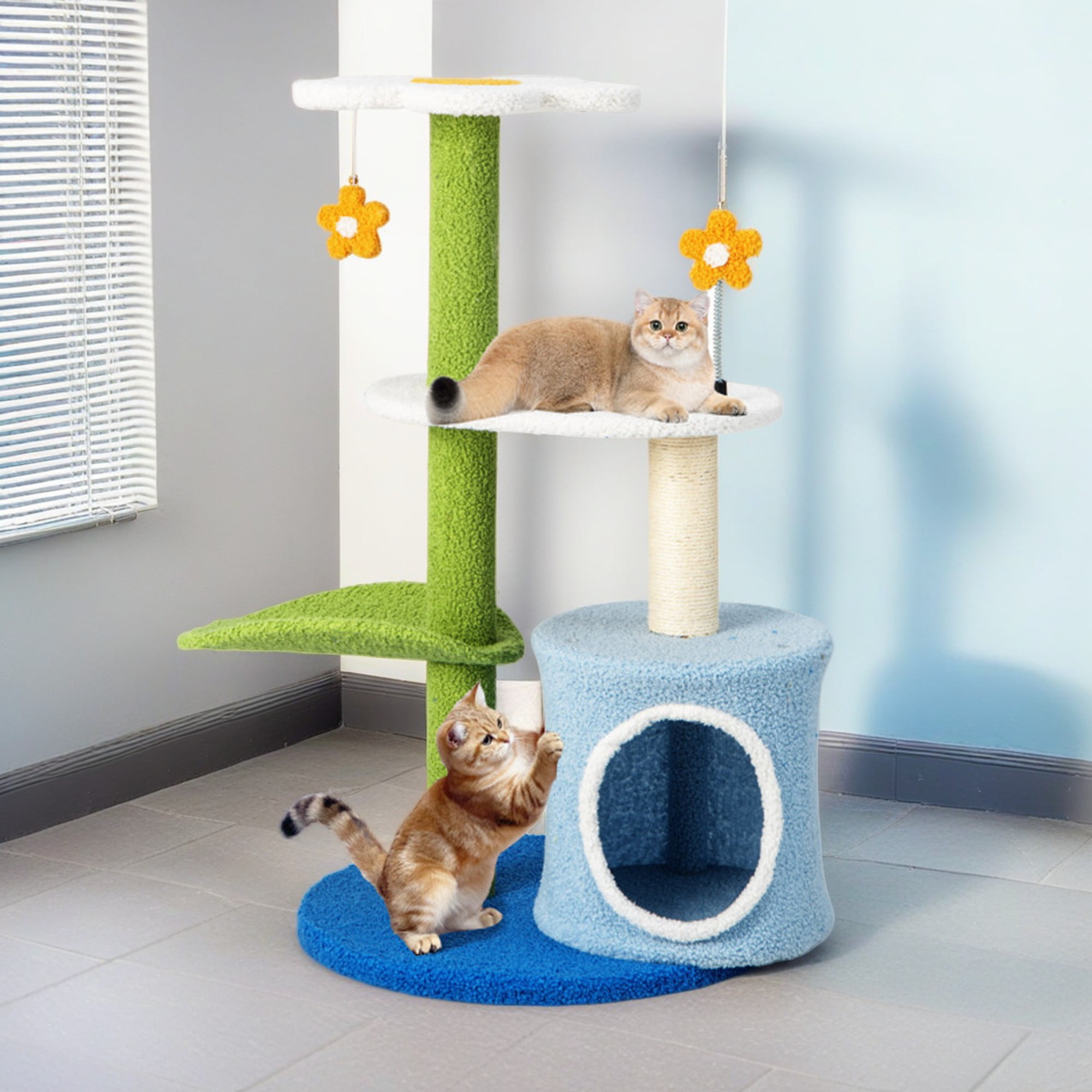Kadyn 34" Cute Cat Tree Kitten Cat Tower for Indoor Cat Condo Sisal Scratching Posts with Jump Platform Cat Furniture Activity Center Play House, Blue