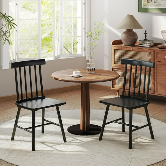 Demi Bonn 34" Dining Chairs Set of 2, Farmhouse Wood Kitchen Chairs with Rubber Wood Frame, Spindle Back for Dining Room, Black