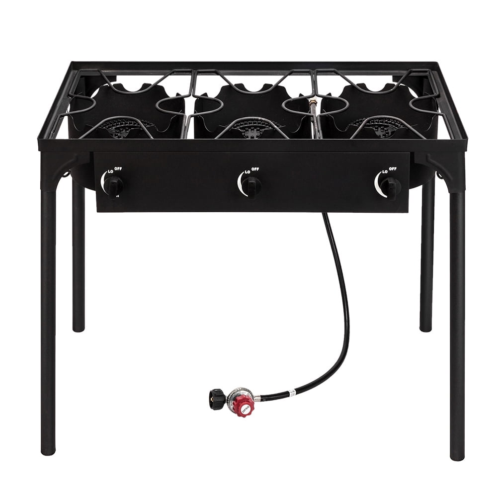 Demi Bonn 34" Outdoor Triple Burner Gas Stove with Portable Iron Construction, High Pressure Propane, Cooking Burner for Camping, Black