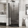 thumbnail image 1 of Demi Bonn 34" x 72" Bifold Shower Door, Walk-In Wet Room Divider, 1/4 inch Thick Clear Tempered Glass Frameless Shower Door, Black, 1 of 8