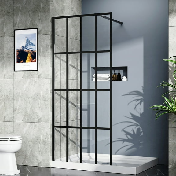 Demi Bonn 34" x 72" Shower Screen Door, Stylish Walk-In Wet Room Divider, Clear Tempered Glass Shower Door, Black