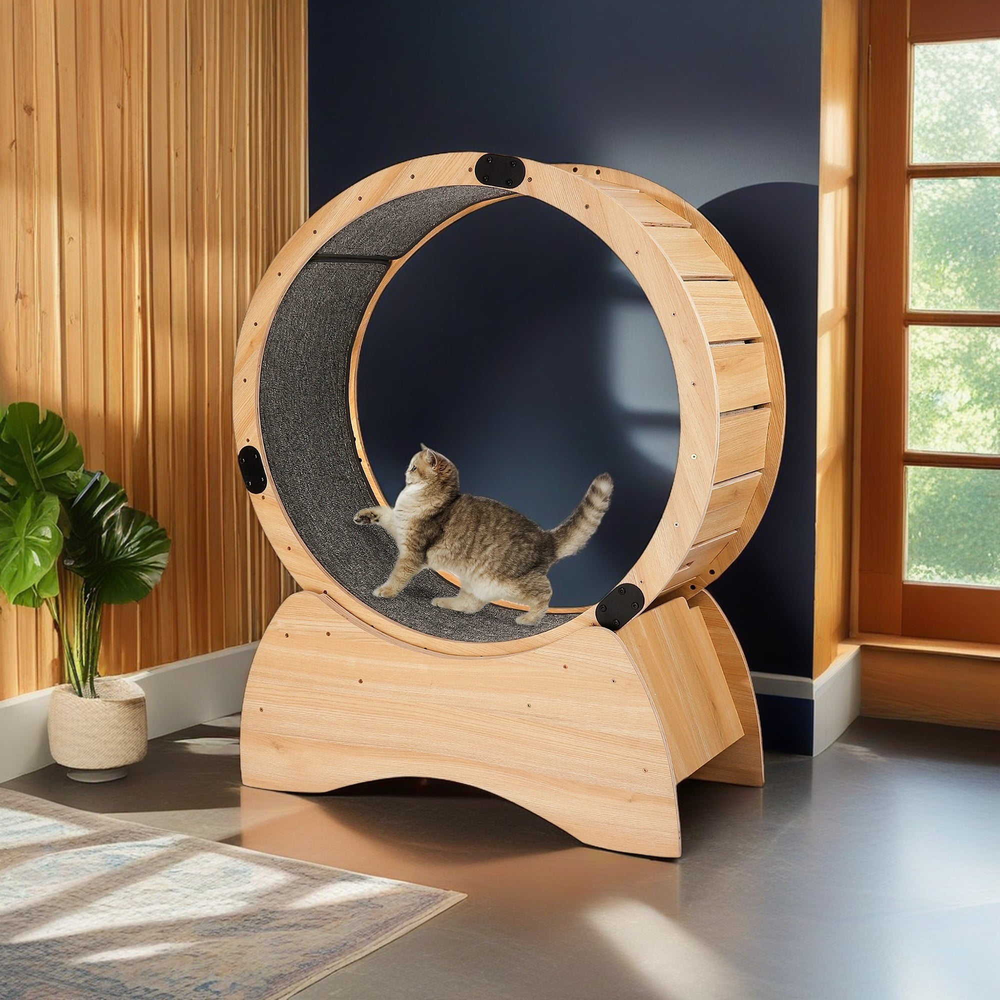 Kadyn 35" Cat Exercise Wheel, Cat Treadmill, Cat Wheel with Carpeted Runway, Running Wheel for Indoor Cats, Kitty's Weight Loss and Health, Beige