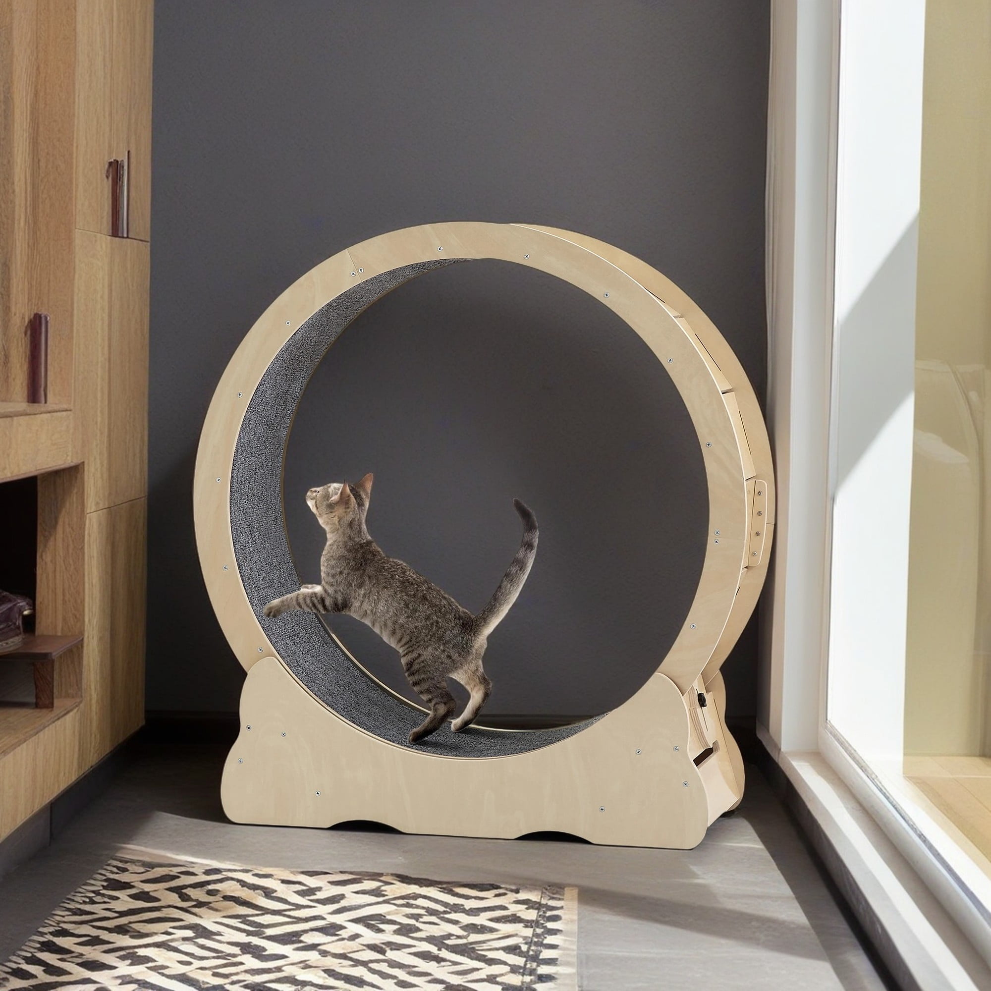 resenkos 35" Cat Exercise Wheel for Indoor Cats, Cat Running Wheel with Carpeted Runway, Cat Sport Treadmill Wheel for Kitty’s Longer Life, Beige