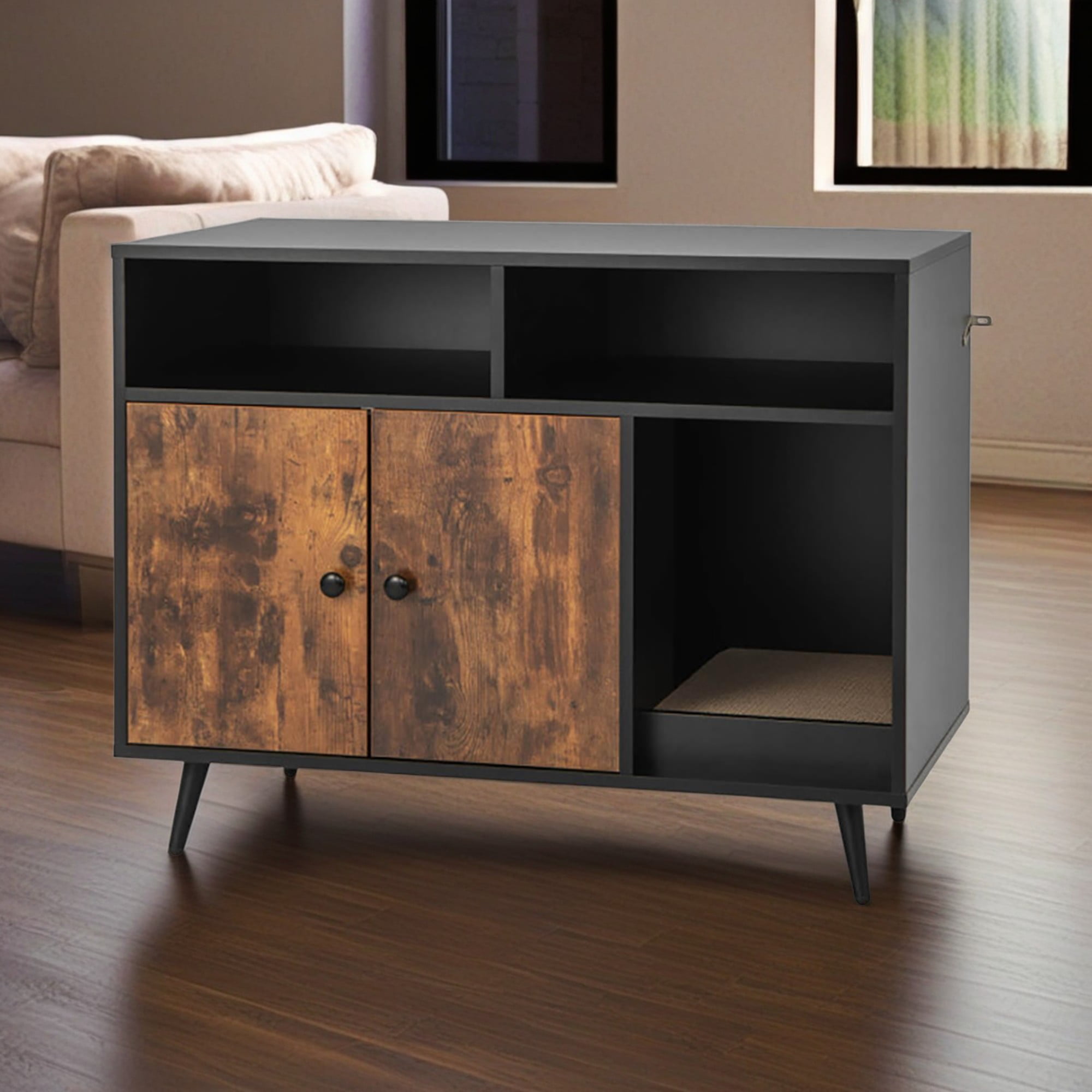 resenkos 35" Cat Litter Box Enclosure, Hidden Litter Box Furniture, Wood Cat House Washroom Cabinet Fit for Most of Cat and Litter Box, Black