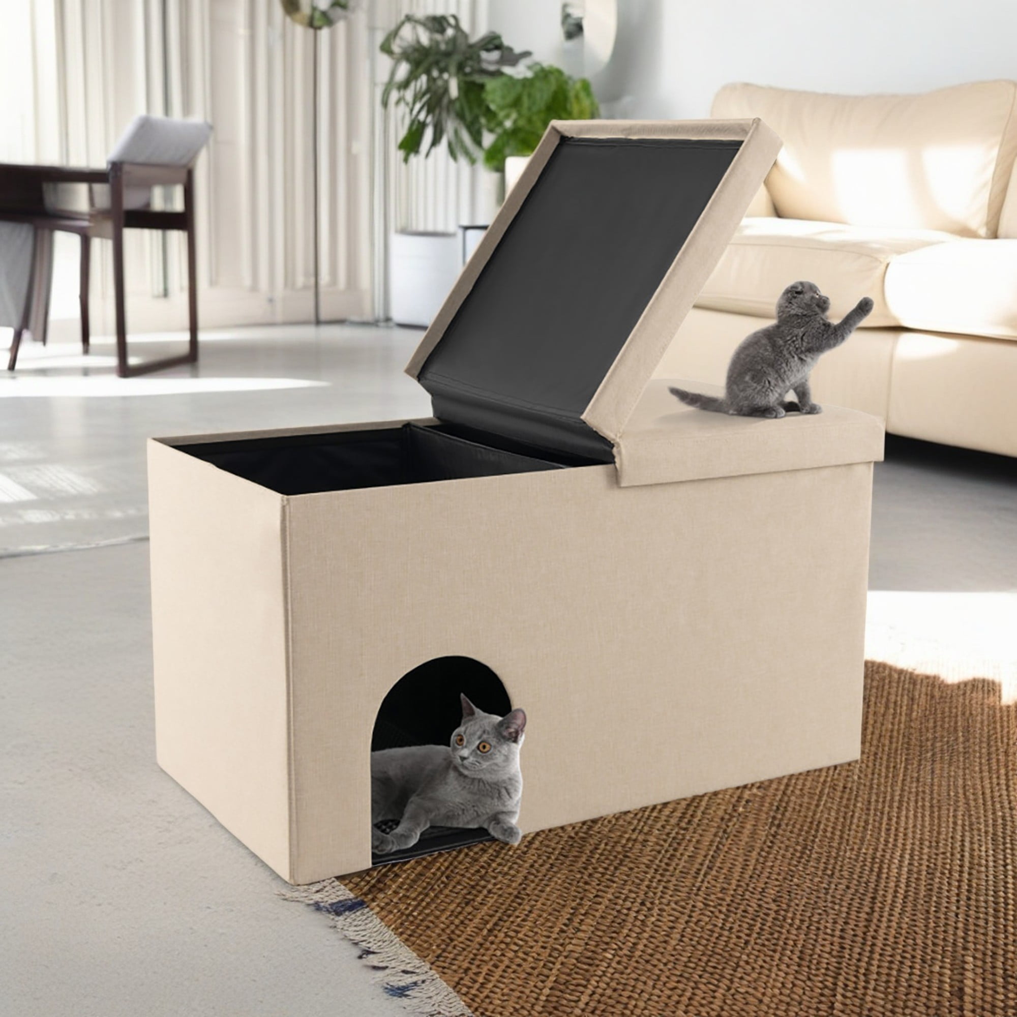 resenkos 35" Hidden Cat Litter Box Enclosure Furniture with Urine Proof Litter Mat, Pet House for Indoor Cats, Living Room Cat Condo Bed Cave, Beige