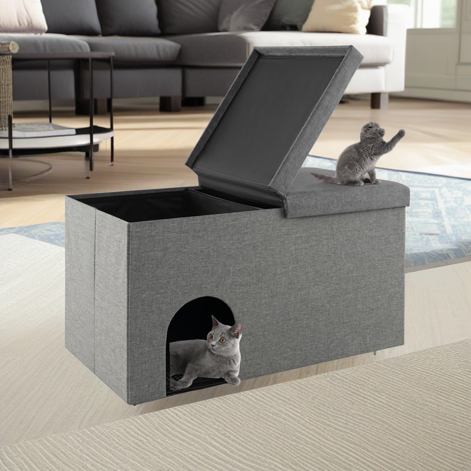 resenkos 35" Hidden Cat Litter Box Enclosure Furniture with Urine Proof Litter Mat, Pet House for Indoor Cats, Living Room Cat Condo Bed Cave, Gray