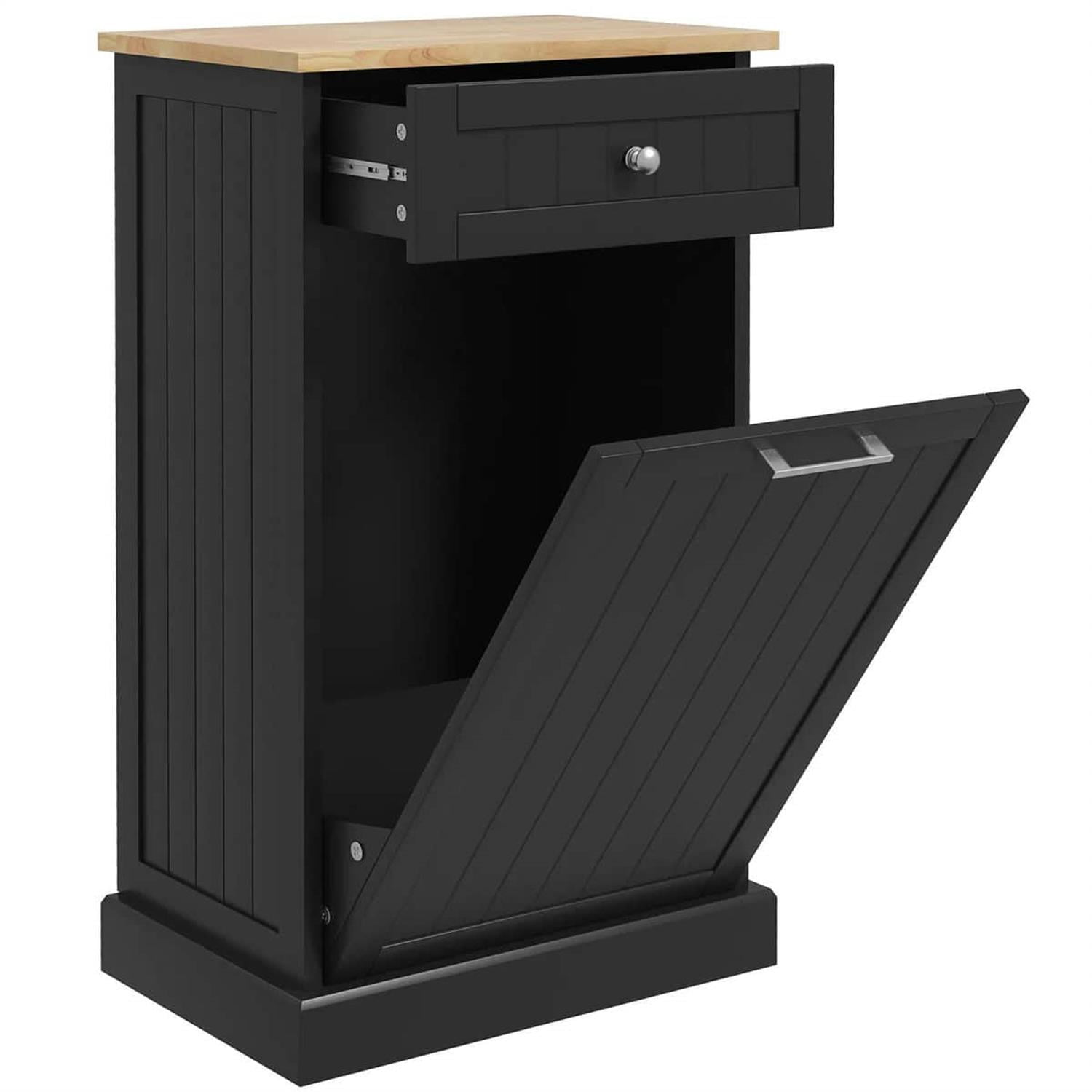 Demi Bonn 35" Kitchen Tilt-Out Trash Bin Cabinet Standalone Recycling Bin Holder with Drawer for Modern Kitchen, Black