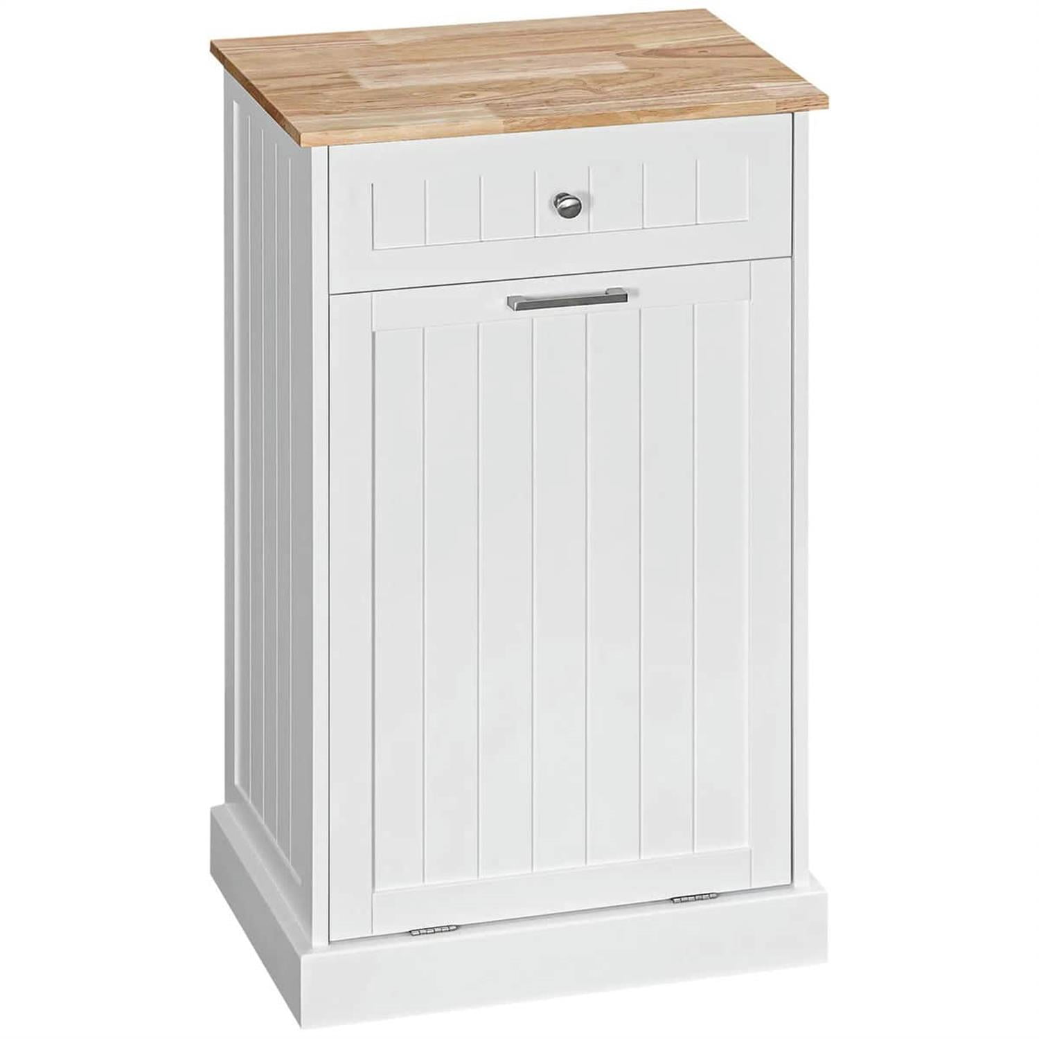 Demi Bonn 35" Kitchen Tilt-Out Trash Bin Cabinet Standalone Recycling Bin Holder with Drawer for Modern Kitchen, White