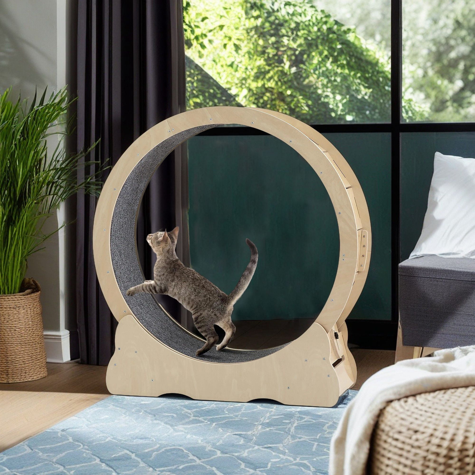 resenkos 35" Large Cat Exercise Wheel, Cat Running Stylish Treadmill for Indoor Cats, Cat Toys Sturdy Quiet Lightweight, Beige