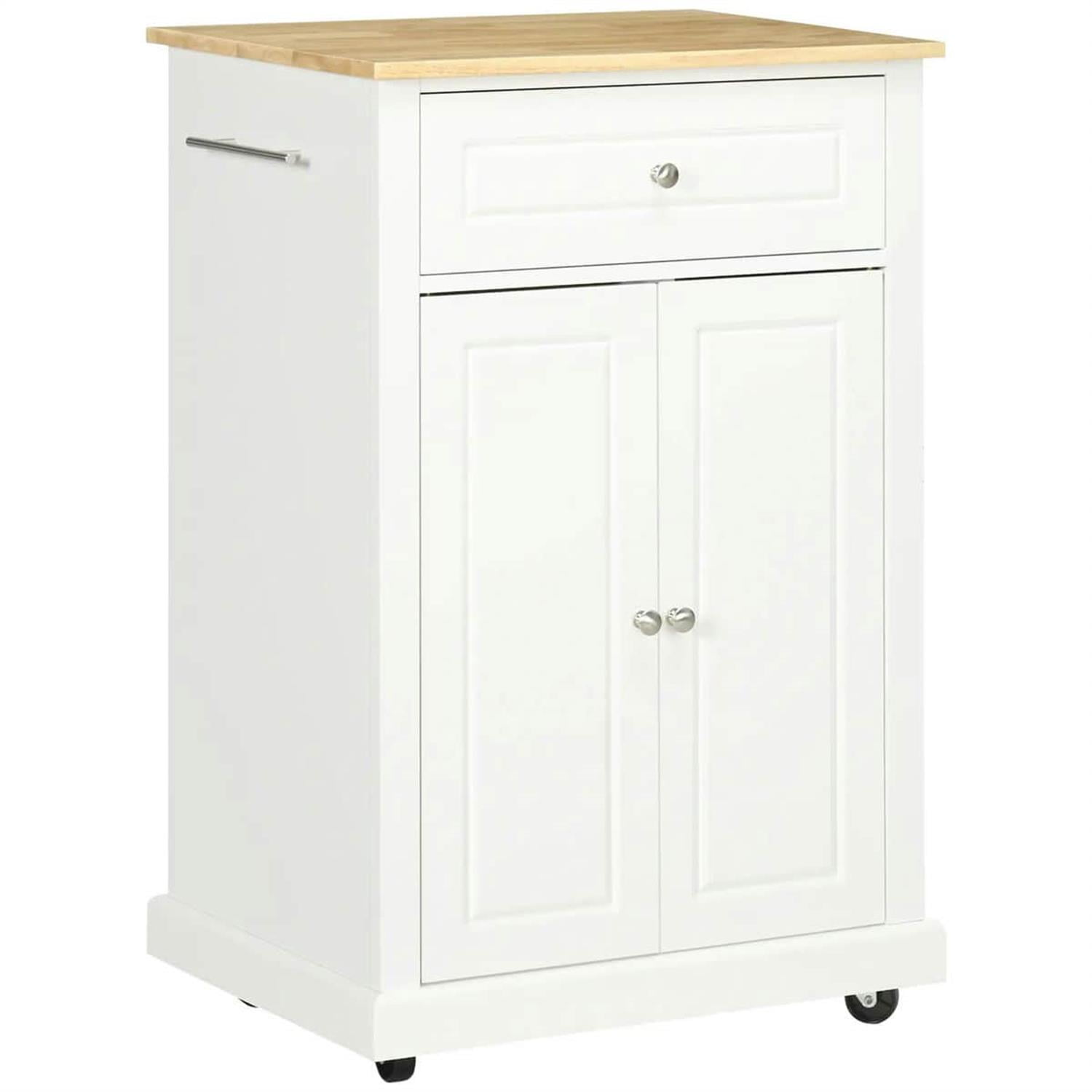 Demi Bonn 35" Rolling Kitchen Island Cart, Mobile Serving Trolley Table with Storage, Adjustable Shelf & 2 Towel Holders for Home & Kitchen, White