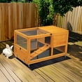thumbnail image 1 of Demi Bonn 35" Wooden 2-Tier Rabbit Hutch, Outdoor Bunny Cage with Wheels, Small Animal Pet Cage with Ramp, Tray, Doors, Openable Top, Lockable, Orange, 1 of 9