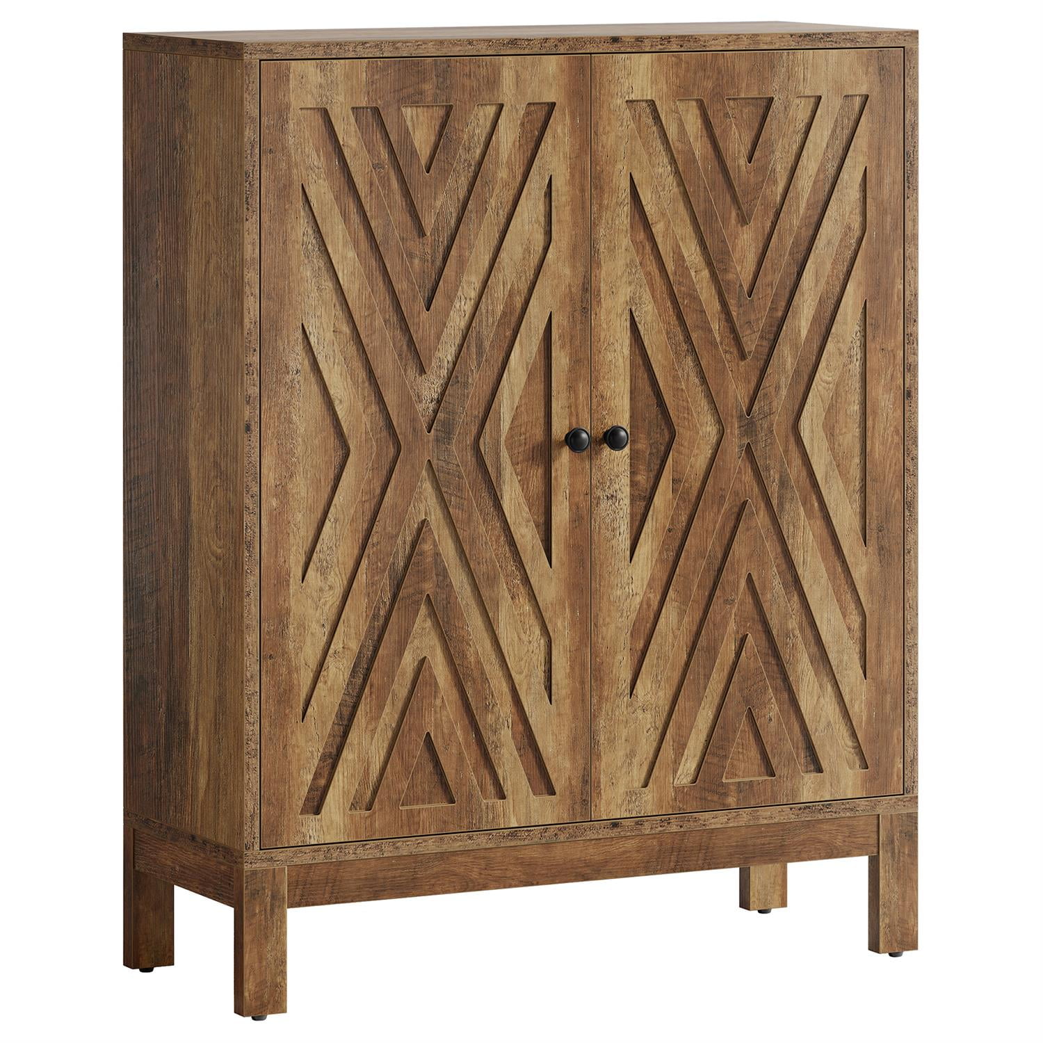 Demi Bonn 35" Wooden Shoe Storage, Entryway Organizer Cabinet, Decorative 2-Door, Space-Saving, Modern Home Decor, Brown