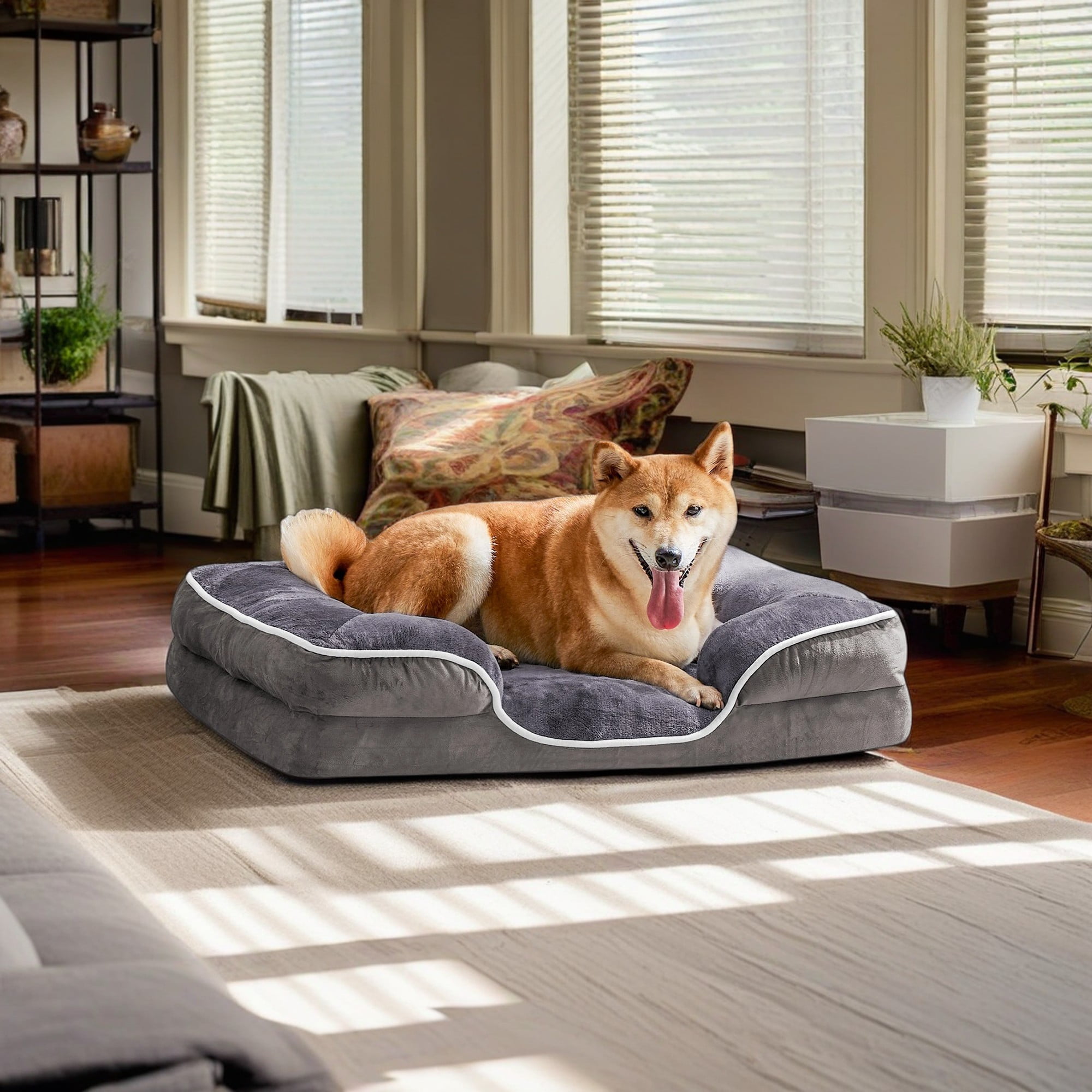 Kadyn 35"x25" Orthopedic Dog Bed for Medium Dogs and Cats, Waterproof Dog Sofa Beds, Supportive Foam Pet Couch Bed with Removable Washable Cover, Gray
