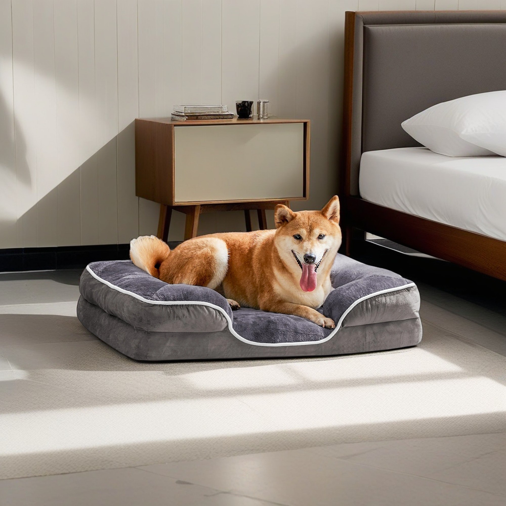 resenkos 35"x25" Orthopedic Dog Beds, Waterproof Memory Foam Dog Sofa Bed with Sides, Non-Slip Bottom Pet Bed with Washable Removable Cover, Gray