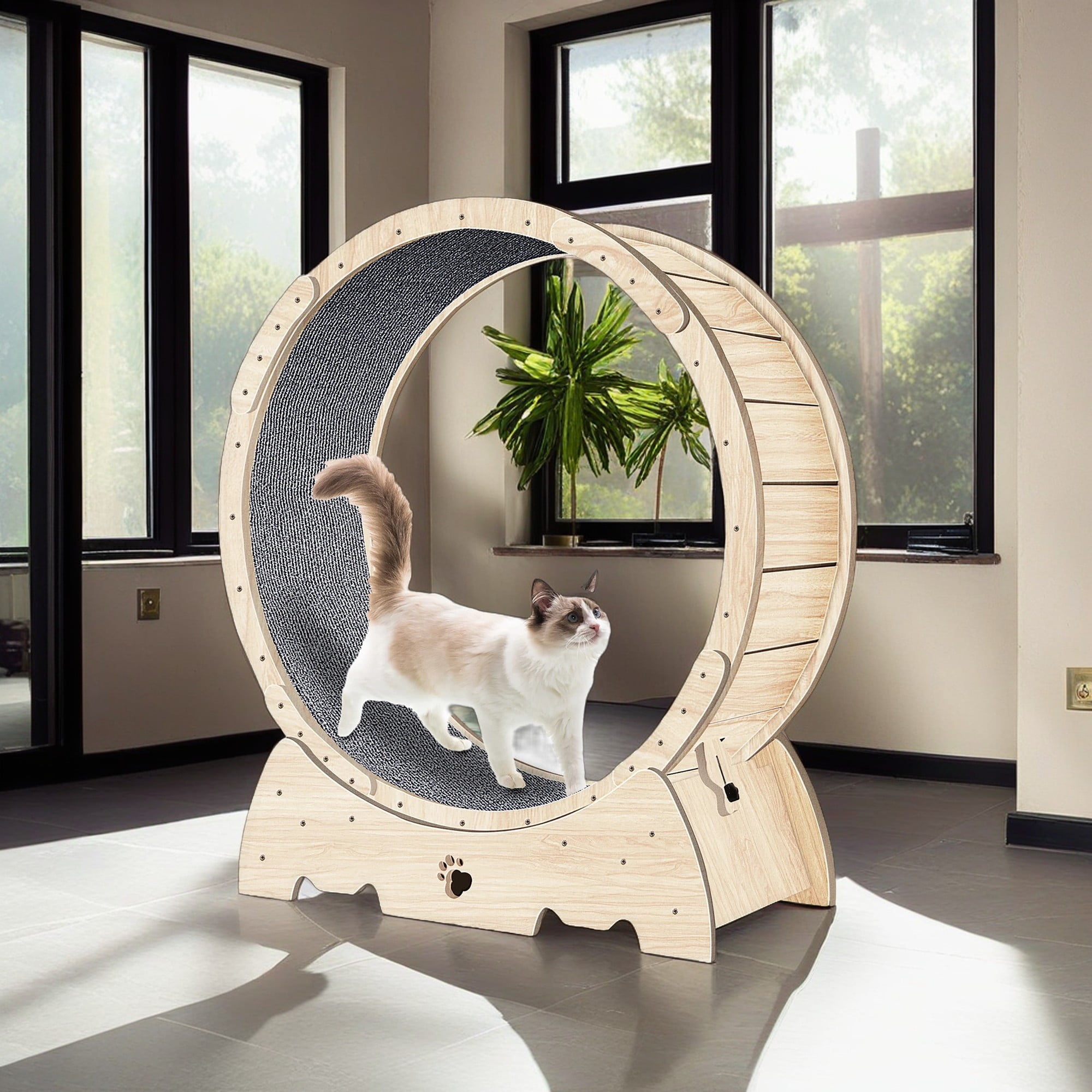 Kadyn 36" Cat Exercise Wheel for Indoor Cats, Cat Running Wheel with Carpeted Runway, Cat Sport Treadmill Wheel for Kitty’s Longer Life, Beige