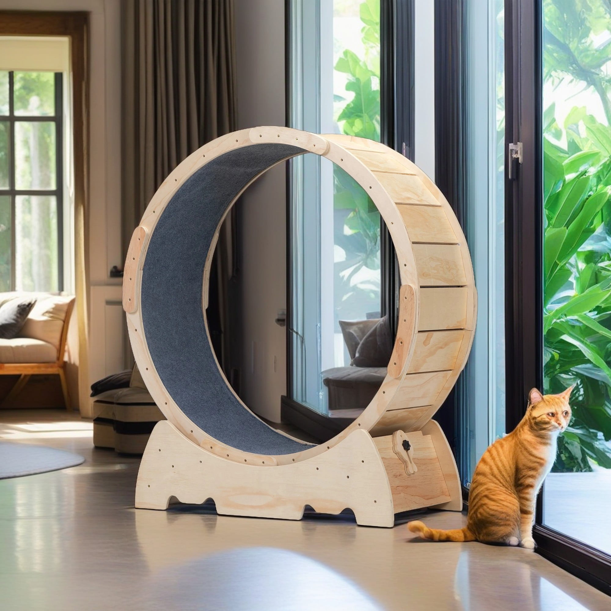 resenkos 36" Cat Exercise Wheel for Indoor Cats, Cat Running Wheel with Carpeted Runway, Cat Sport Treadmill Wheel for Kitty’s Longer Life, Beige