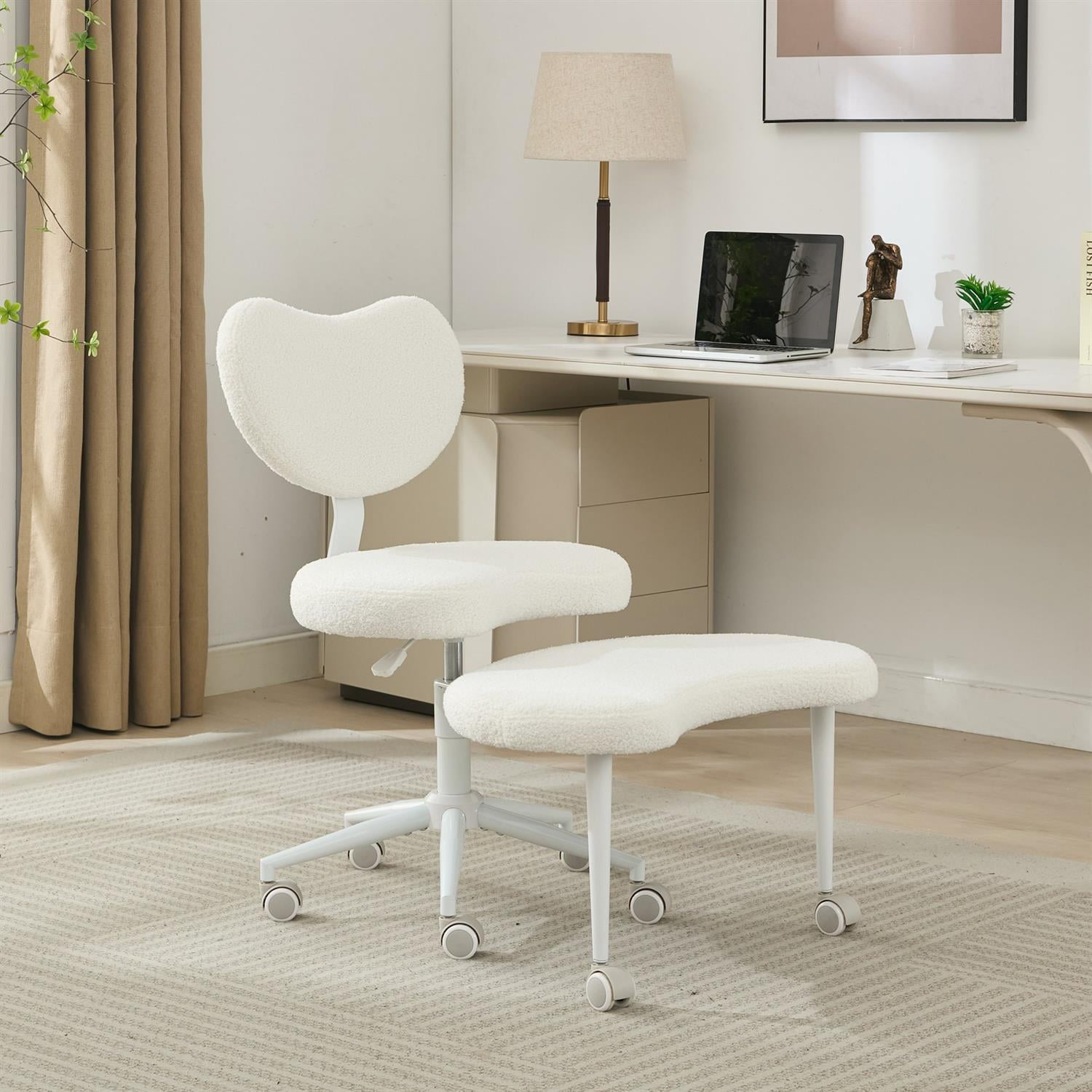 Demi Bonn 36" Desk Chair with Lumbar Support and Adjustable Stool, Meditation Chair for Home, Office, White