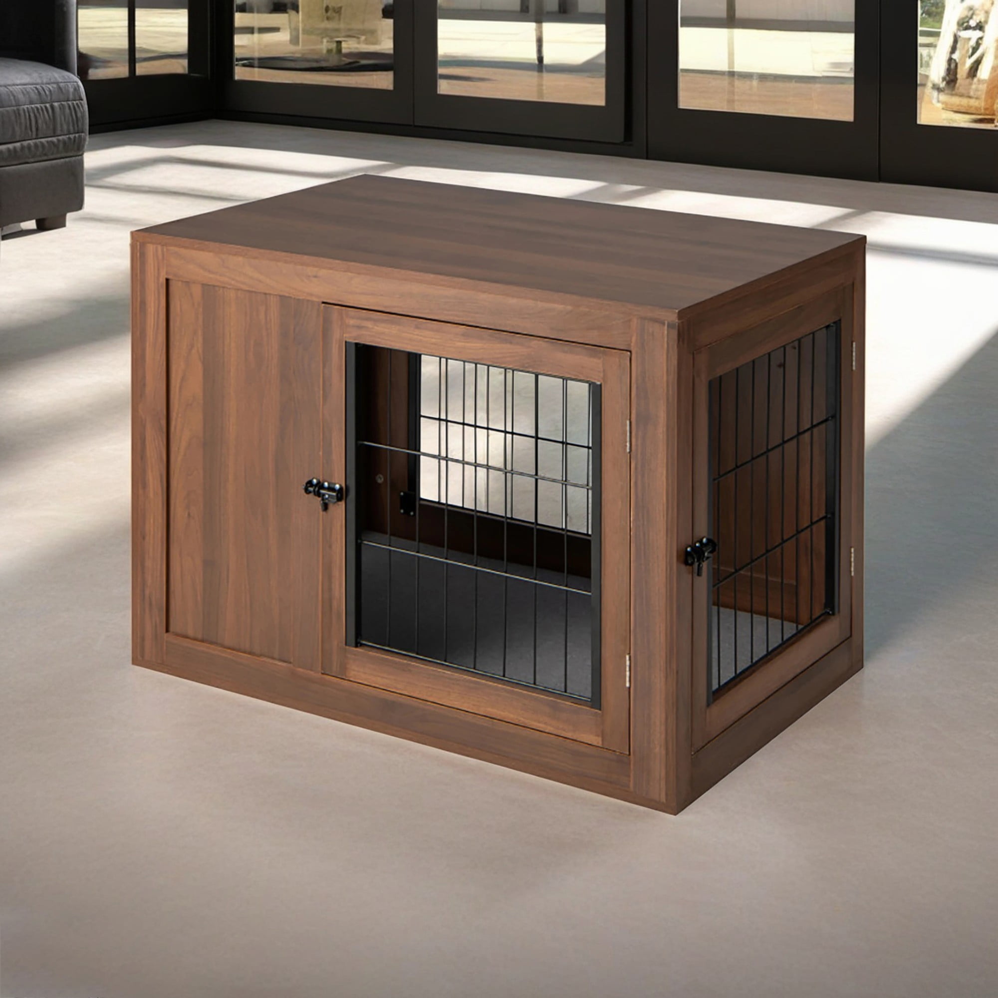Kadyn 36" Dog Crates Furniture for Small Dogs with Door Lock and Cushion, Double Doors Dog Cage for Indoor Dogs, Brown