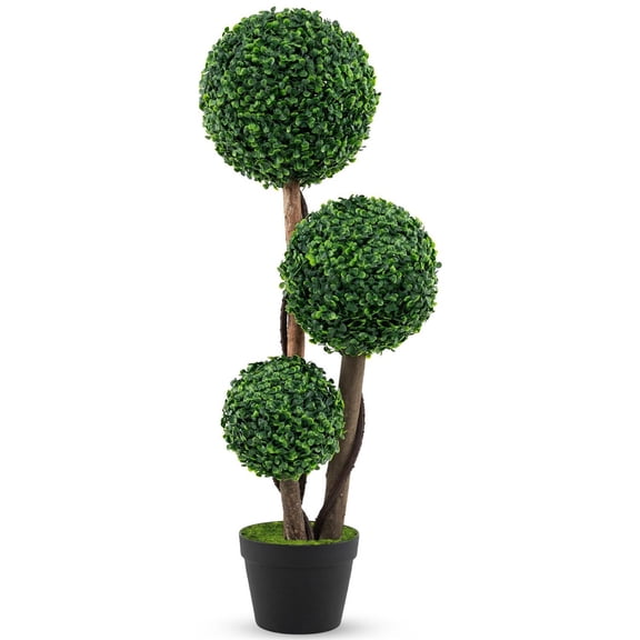 Demi Bonn 36 Inch Artificial Boxwood Topiary Tree - Green, Potted Design, PE Material & Cement Base