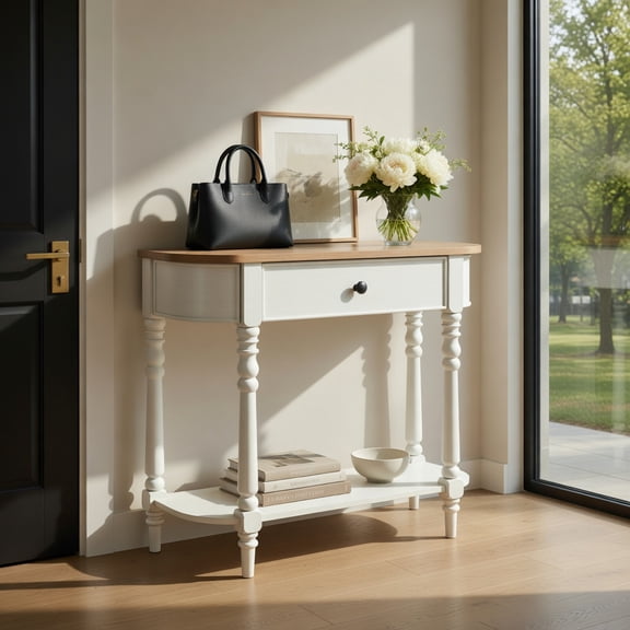 Demi Bonn 36-Inch Retro Console Table, 2-Tier Wooden Narrow Behind Couch Table, White