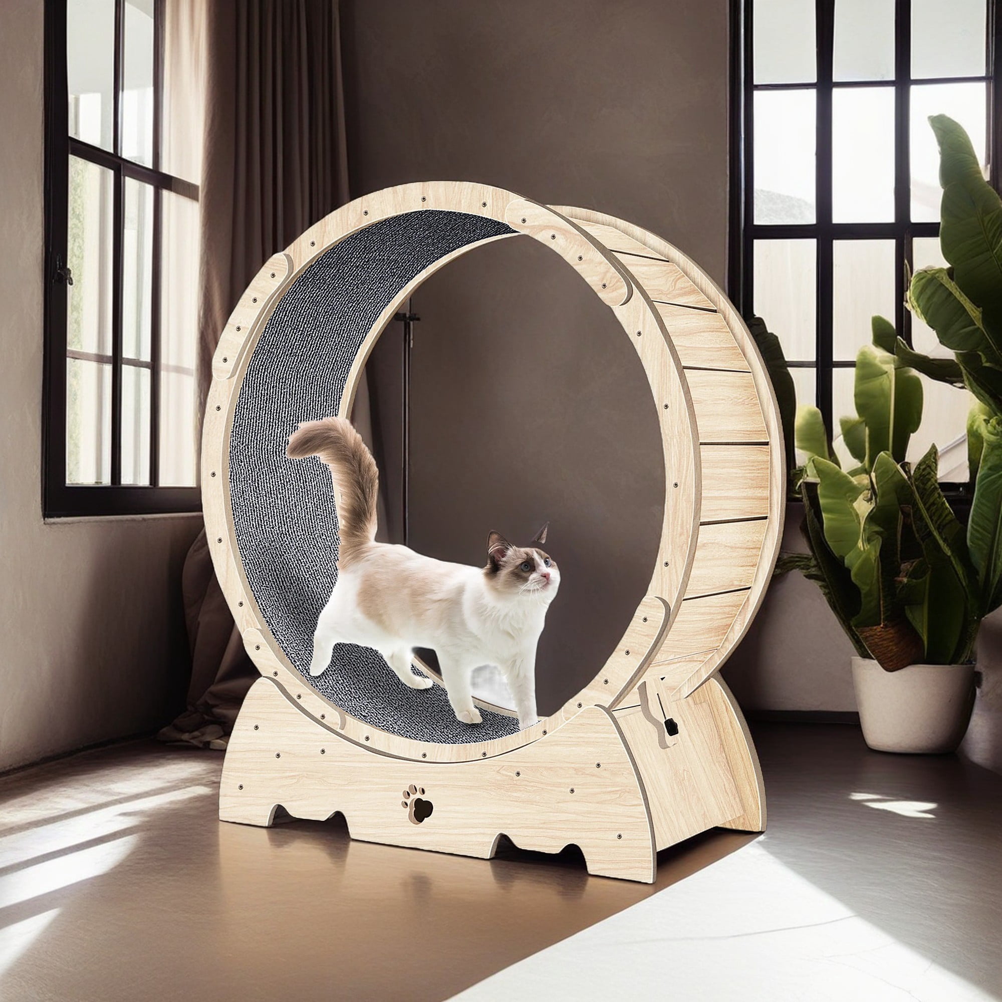 resenkos 36" Large Cat Exercise Wheel, Cat Running Stylish Treadmill for Indoor Cats, Cat Toys Sturdy Quiet Lightweight, Beige