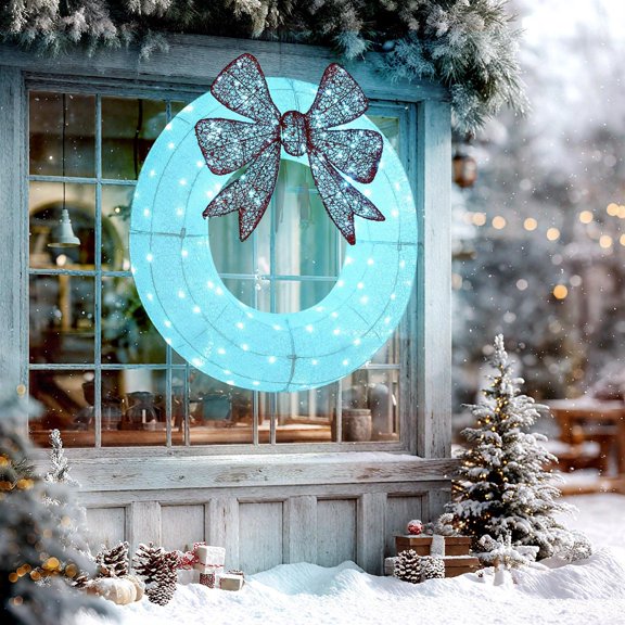 Demi Bonn 36" Lighted Wreath Decoration with Dual Color LED, Christmas Wreath with Daily Timer, Remote for Indoor Outdoor, White