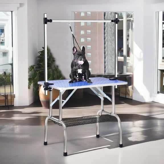Demi Bonn 36" Pet Grooming Table for Large Dogs Adjustable Height Portable Trimming Table Drying Table w/Arm/Noose/Mesh Tray, Blue