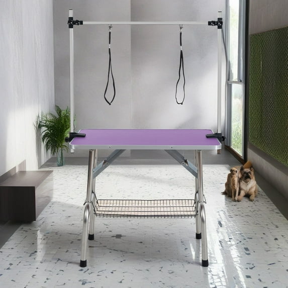 Demi Bonn 36" Pet Grooming Table for Large Dogs Adjustable Height Portable Trimming Table Drying Table w/Arm/Noose/Mesh Tray, Purple