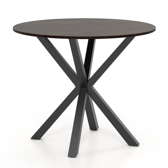Demi Bonn 36" Round Dining Table,Intersecting Pedestal Base,Rubber Wood Top,Anti-Scratch,Brown