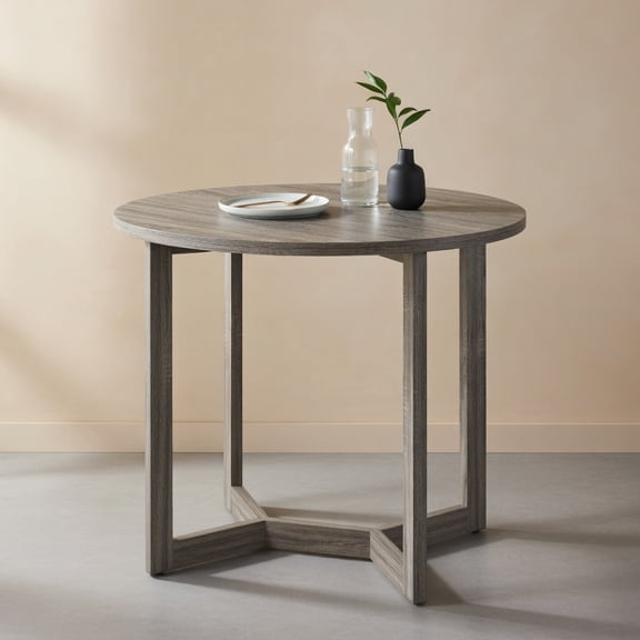 Demi Bonn 36" Round Dining Table,Wing-Shaped Pedestal Base,Rubber Wood Legs,Non-Slip Pads,Black