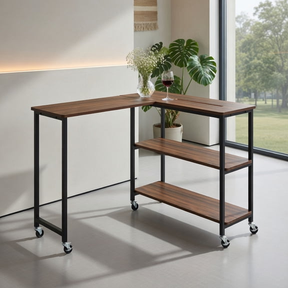 Demi Bonn 360 Rotating Sofa Side Table, 2-Tier Storage, All-Directional Casters, Walnut (Brown)