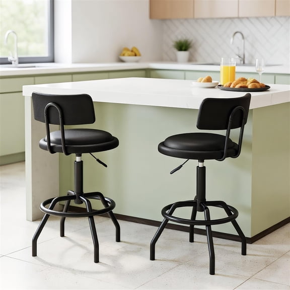 Demi Bonn 360 Swivel Counter Height Barstools Set of 2, Padded Seat Back Height Adjustable, Double Bar Stools, Black