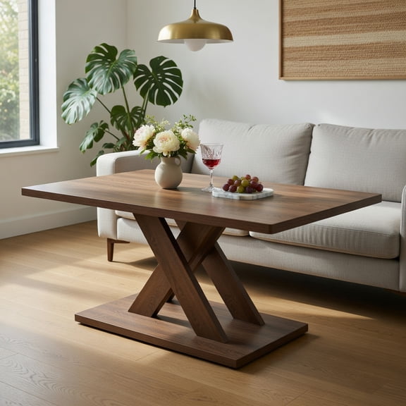 Demi Bonn 37.5 Inch Rectangle Coffee Table, Rubber Wood Connection Stable Base, Brown