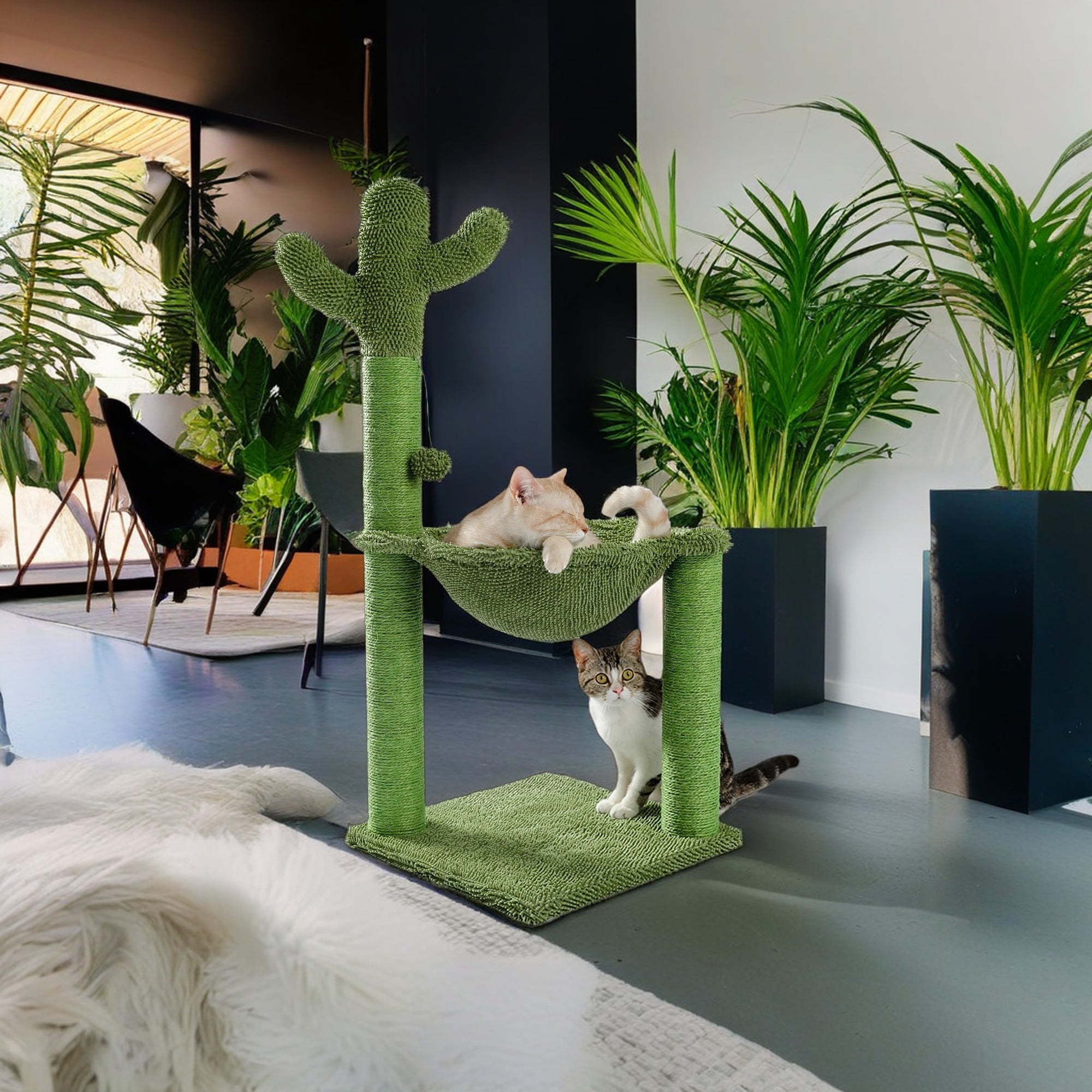 Kadyn 37" Cactus Cat Tree for Indoor Cats with Hammock Play Tower Climbing Stand for Indoor Kittens, Full Wrapped Sisal Scratching Post for Cats, Green